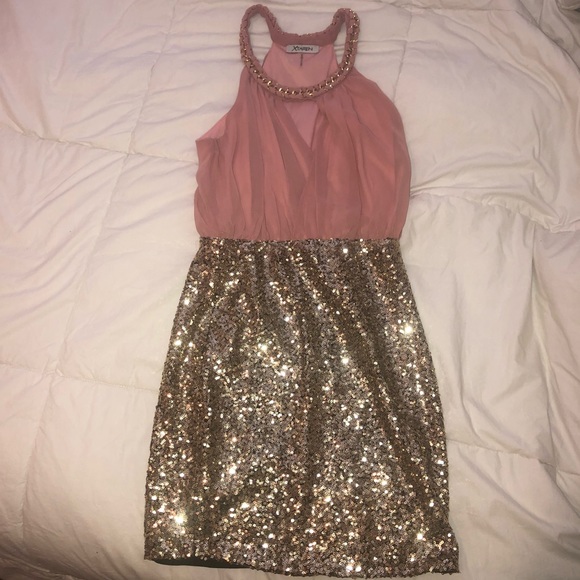 pink gold sequin semi/formal/homecoming/prom dress - Picture 1 of 8